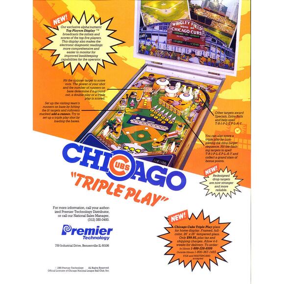 Chicago Cubs Pinball Flyer Original NOS 1985 Baseball Art Wrigley Field Vintage - Picture 3 of 4